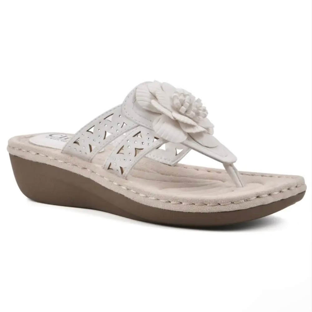 !NEW! Cliffs by White Mountain Cynthia Wedge Sandal, White/Smooth!